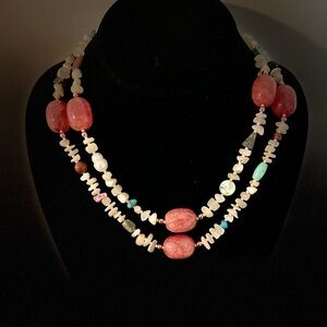 925 Sterling Silver, Navajo Pink Thulite Statement Necklace